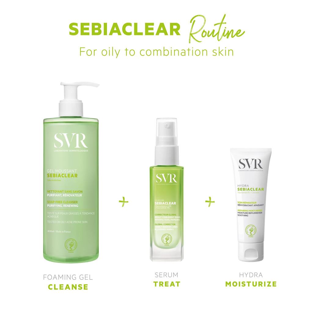 SVR Sebiaclear Serum 30ml - Non-Comedogenic Skincare for Oily Skin, Hypoallergenic Serum with Gluconolactone & Salicylic Acid