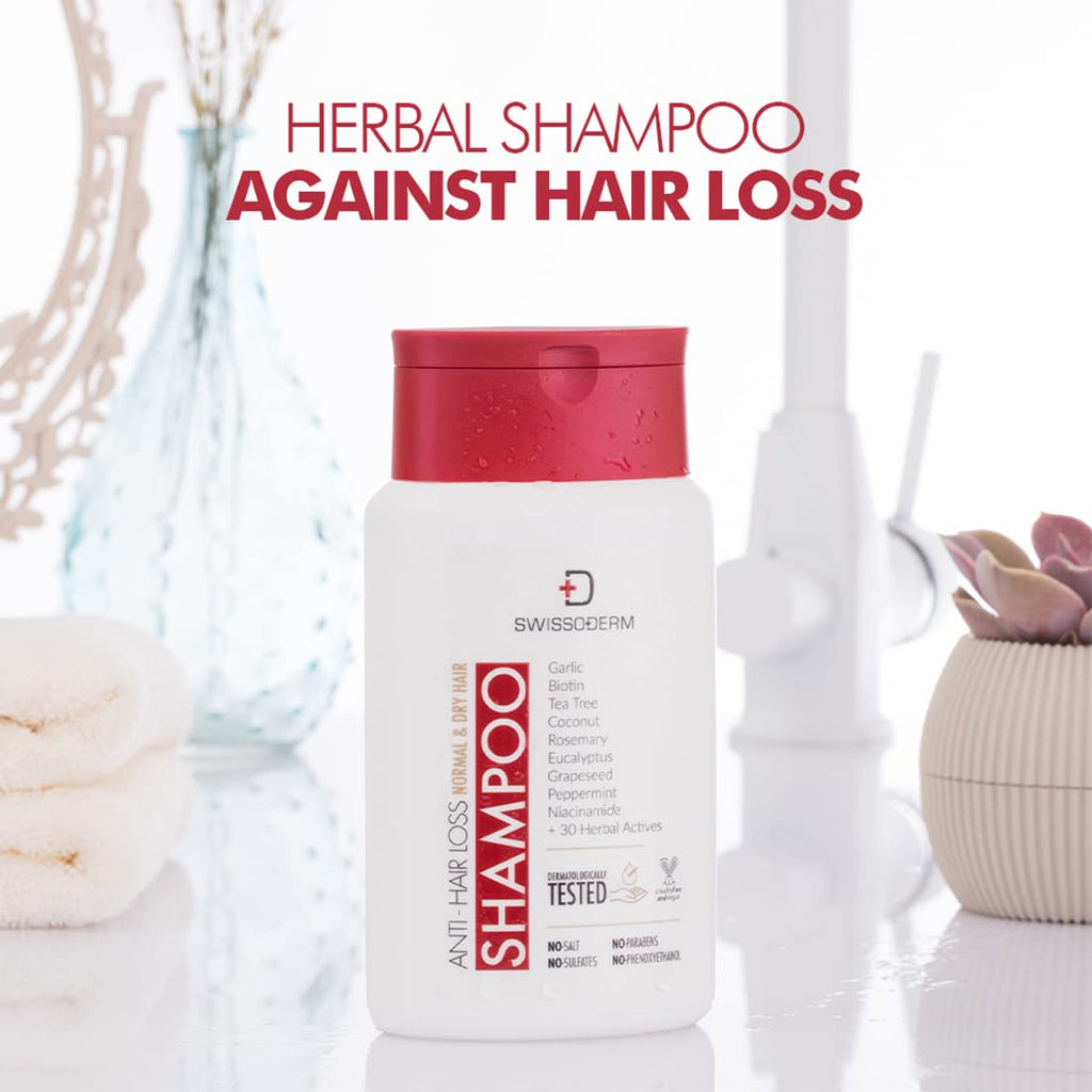 Swissoderm Anti-Hair Loss Shampoo for Normal to Dry Hair - 300ml, Strengthens Hair Follicles, Reduces Hair Loss