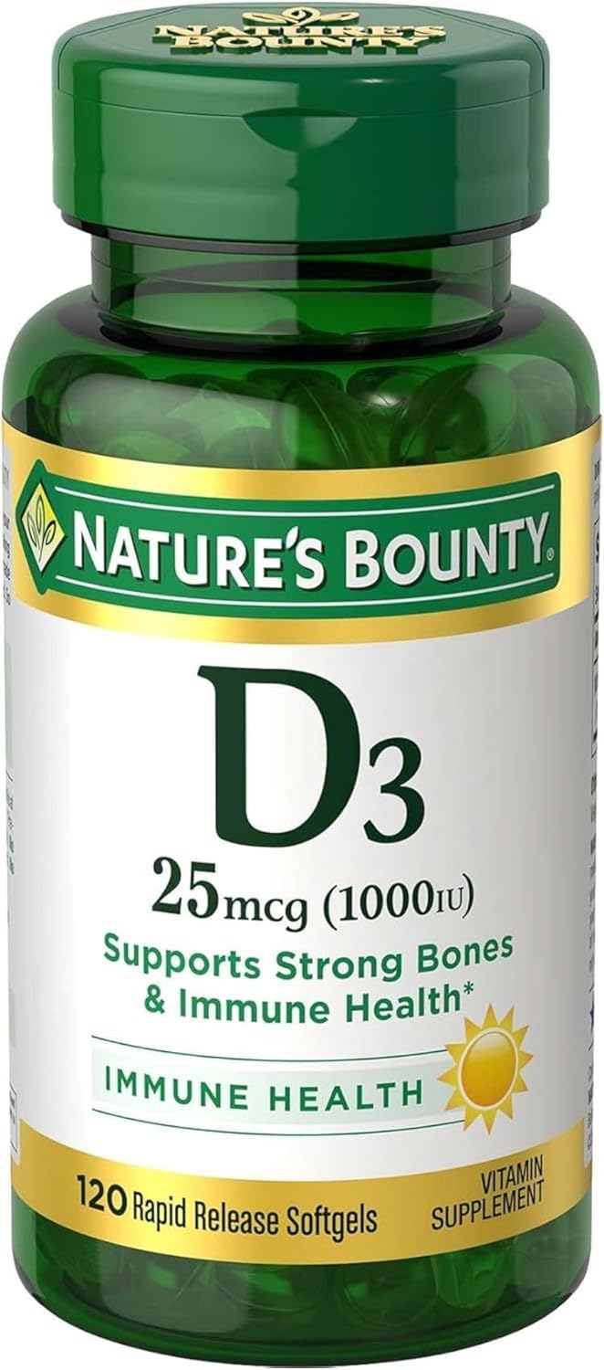 Nature's Bounty Vitamin D3 1000 IU Supplement - 100 Softgels, Gluten-Free, Supports Bone Health & Immune Function
