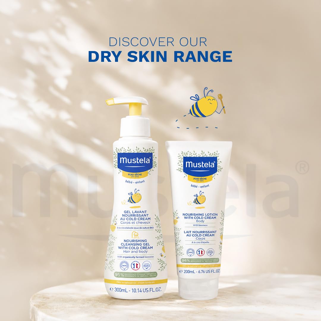 Mustela Nourishing Cleansing Gel with Cold Cream for Newborns & Dry Skin - Gentle, Natural Baby Care