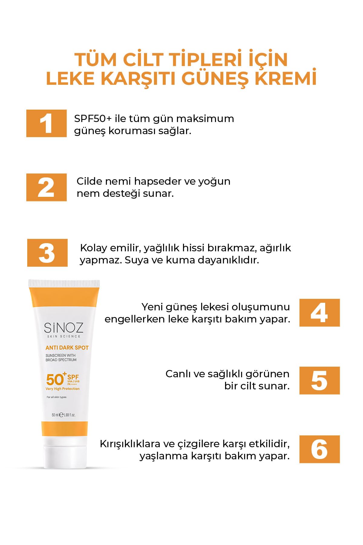 Sinoz Anti-Dark Spots SPF 50+ Face Sun Cream 50 ML