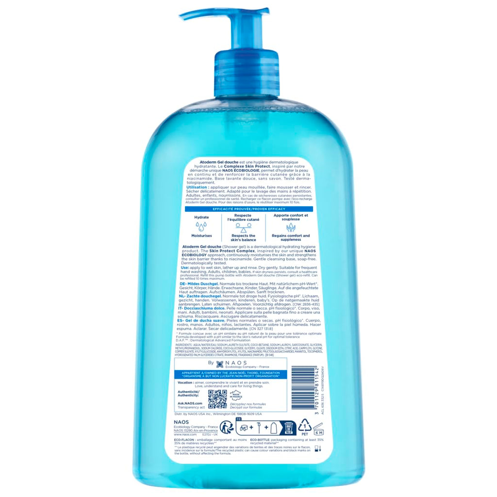 Bioderma Atoderm Shower Gel 1000ml - Moisturizing, Dermatologically Tested, Paraben-Free for Sensitive Skin