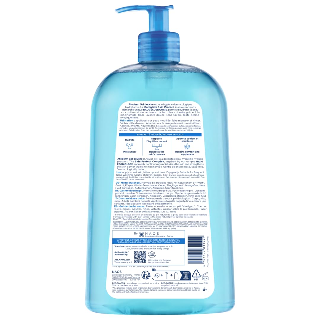 Bioderma Atoderm Shower Gel 1000ml - Moisturizing, Dermatologically Tested, Paraben-Free for Sensitive Skin