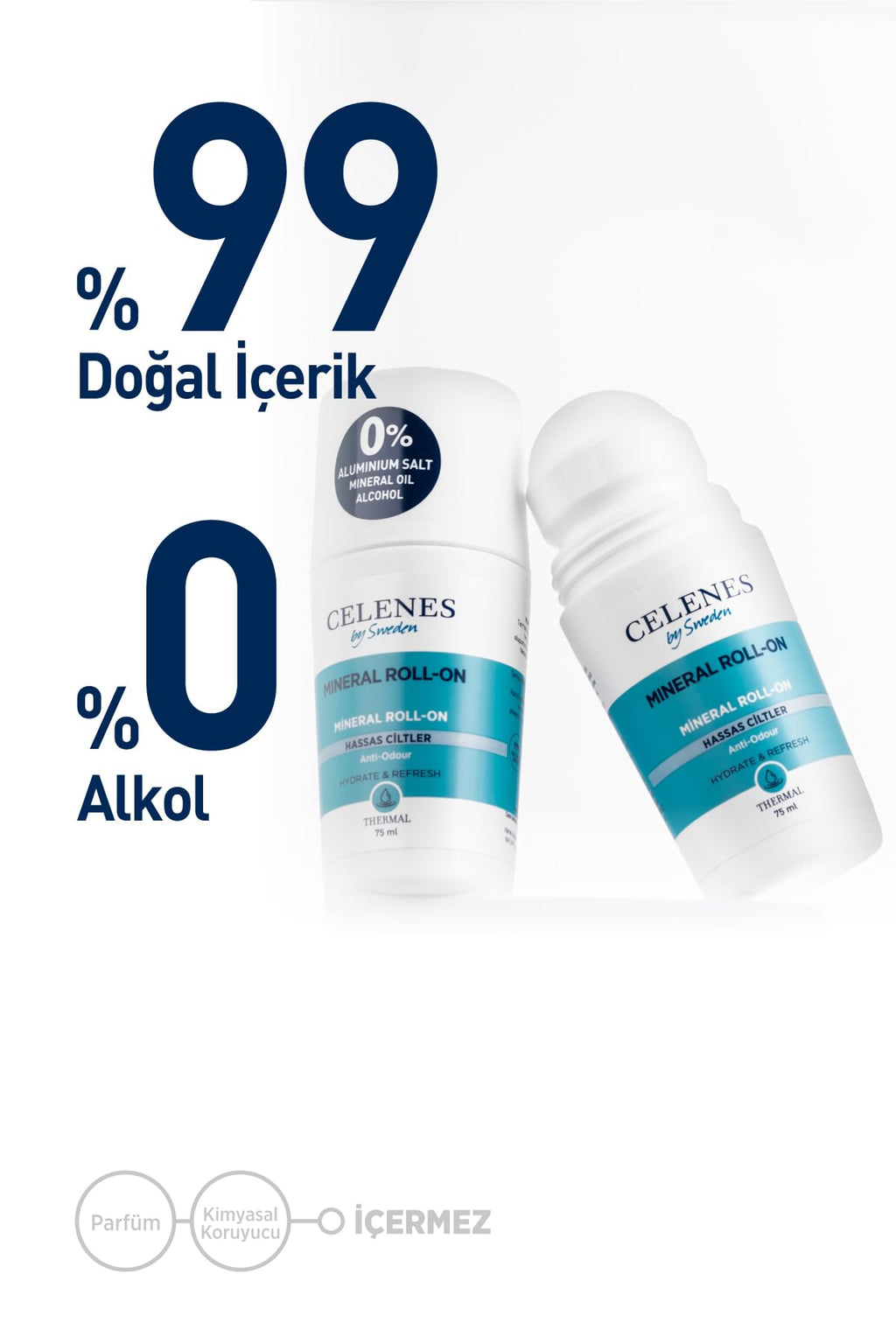 Celenes Deodorant Roll-on for Sensitive Skin - Fragrance-Free, Aluminum Salt-Free & Paraben-Free