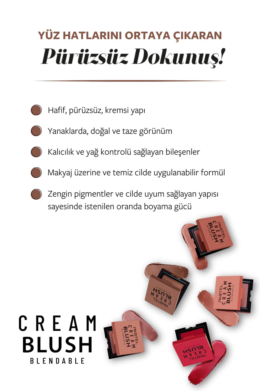 Pastel Creamblush Blendable 3.6g No:50 Brownie - Natural Makeup Look with Long-Lasting Wear