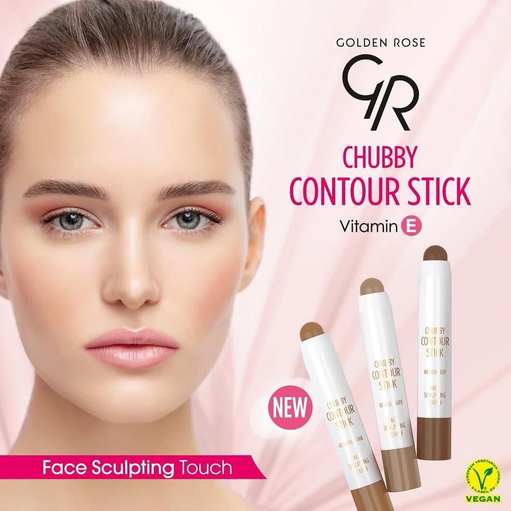 Golden Rose Chubby Contour Stick 3.8g - Light Coffee Shade for Natural Contouring & Nourishing Skin
