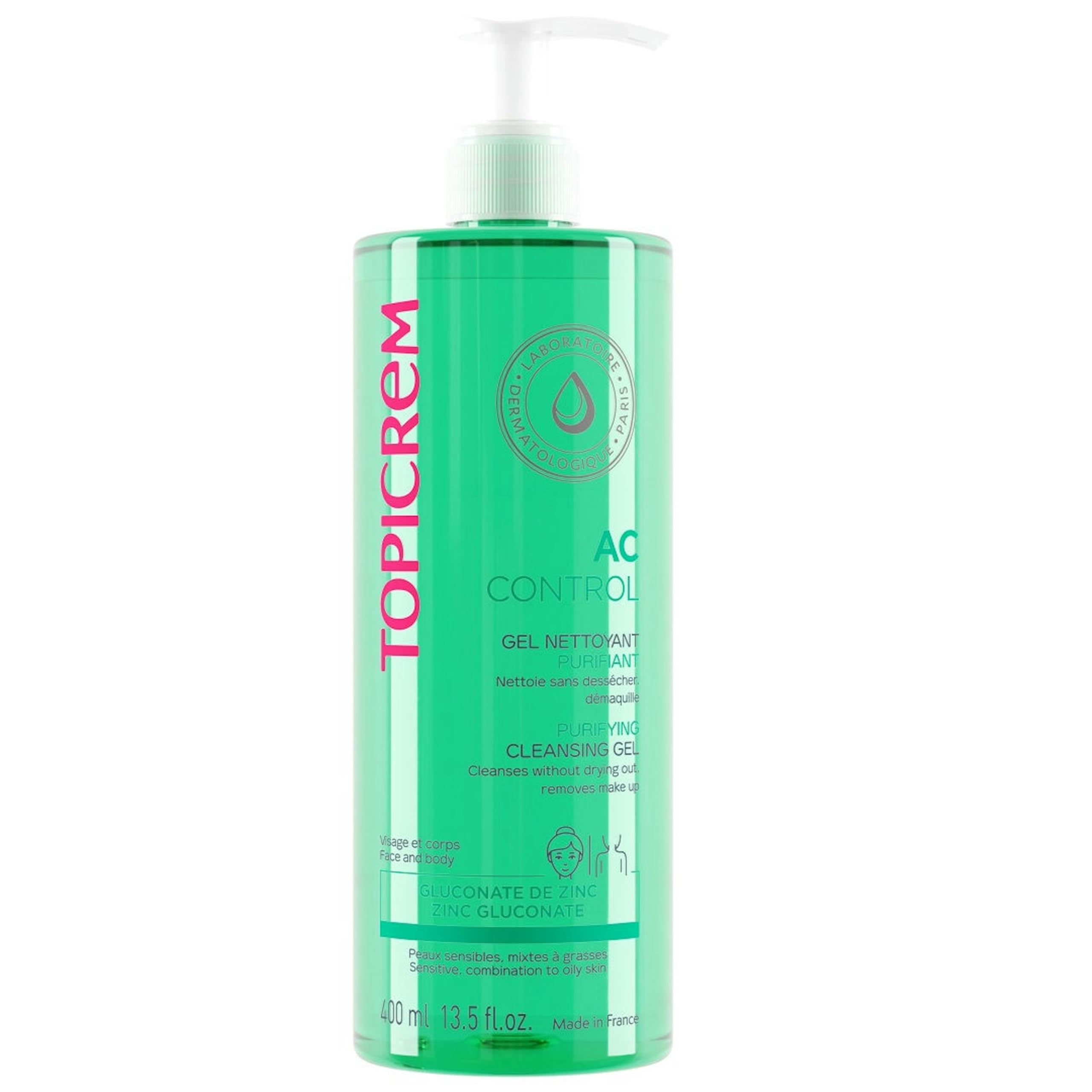 Topicrem Purifying Cleansing Gel for Oily & Sensitive Skin - Gentle, Paraben-Free Facial Cleanser - 13.53 fl oz