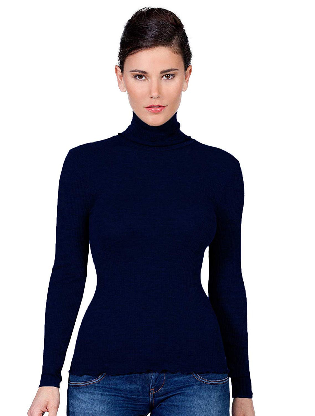 tittimitti EGi Luxury Wool Silk Turtleneck Long Sleeve Top. Proudly Made in Italy (1494) — detail close-up