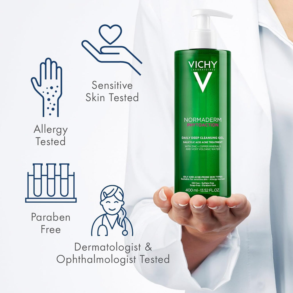 Vichy Normaderm Phytosolution Intensive Purifying Gel for Oily Skin - 400ml, Salicylic Acid Face Wash, Botanical Face Cleanser