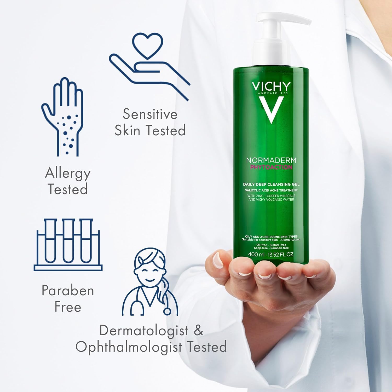 Vichy Normaderm Phytosolution Intensive Purifying Gel for Oily Skin - 400ml, Salicylic Acid Face Wash, Botanical Face Cleanser