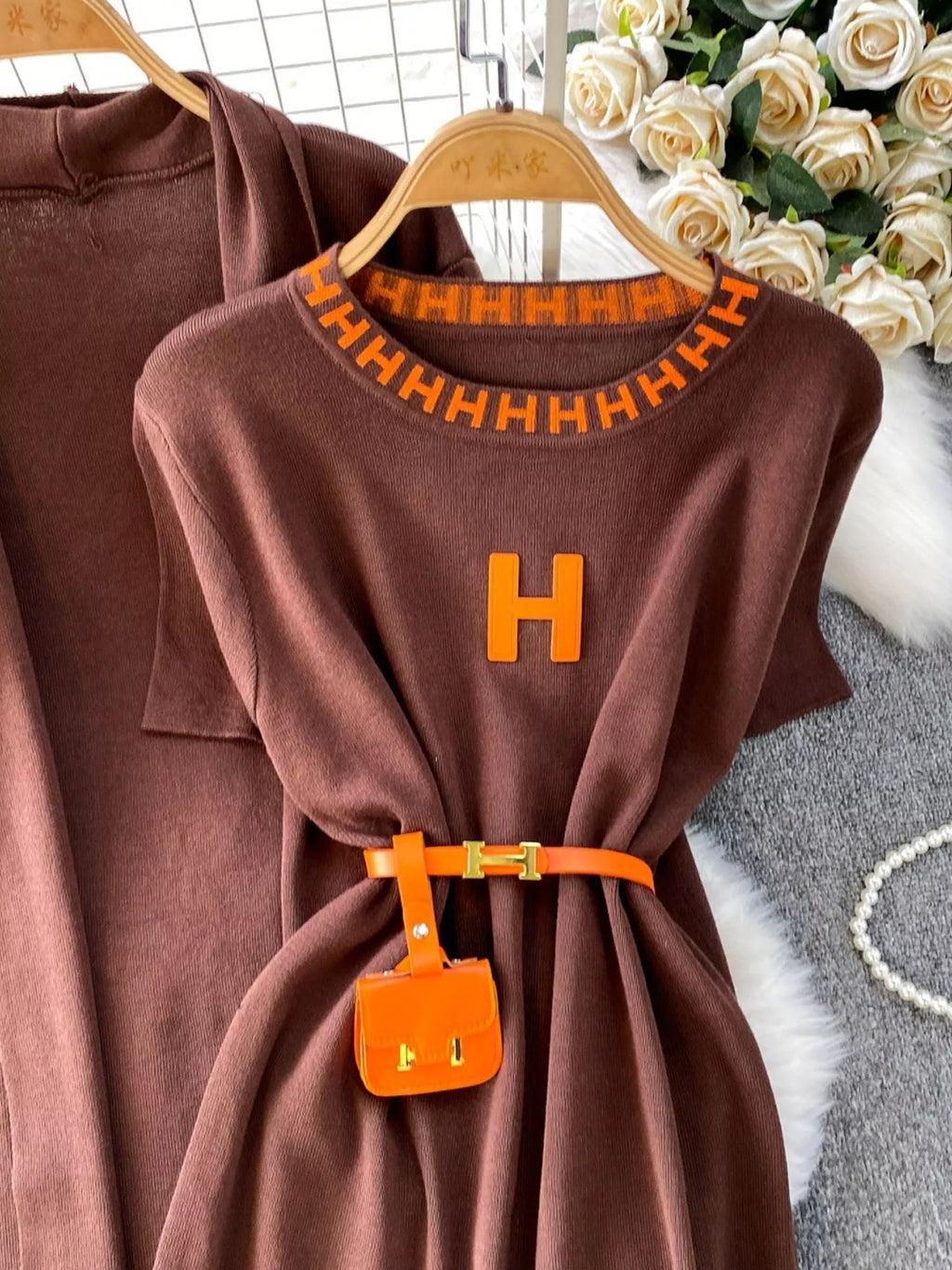 Round Neck Knitted Dress & Cardigan Set