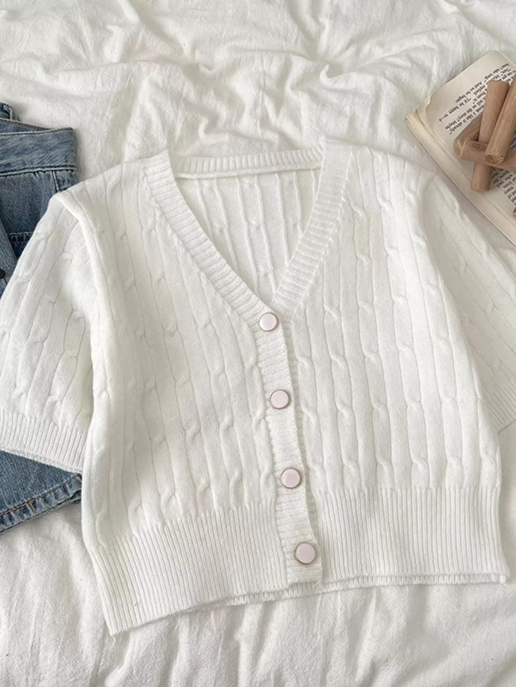 Texture Knit Button Down Cardigan