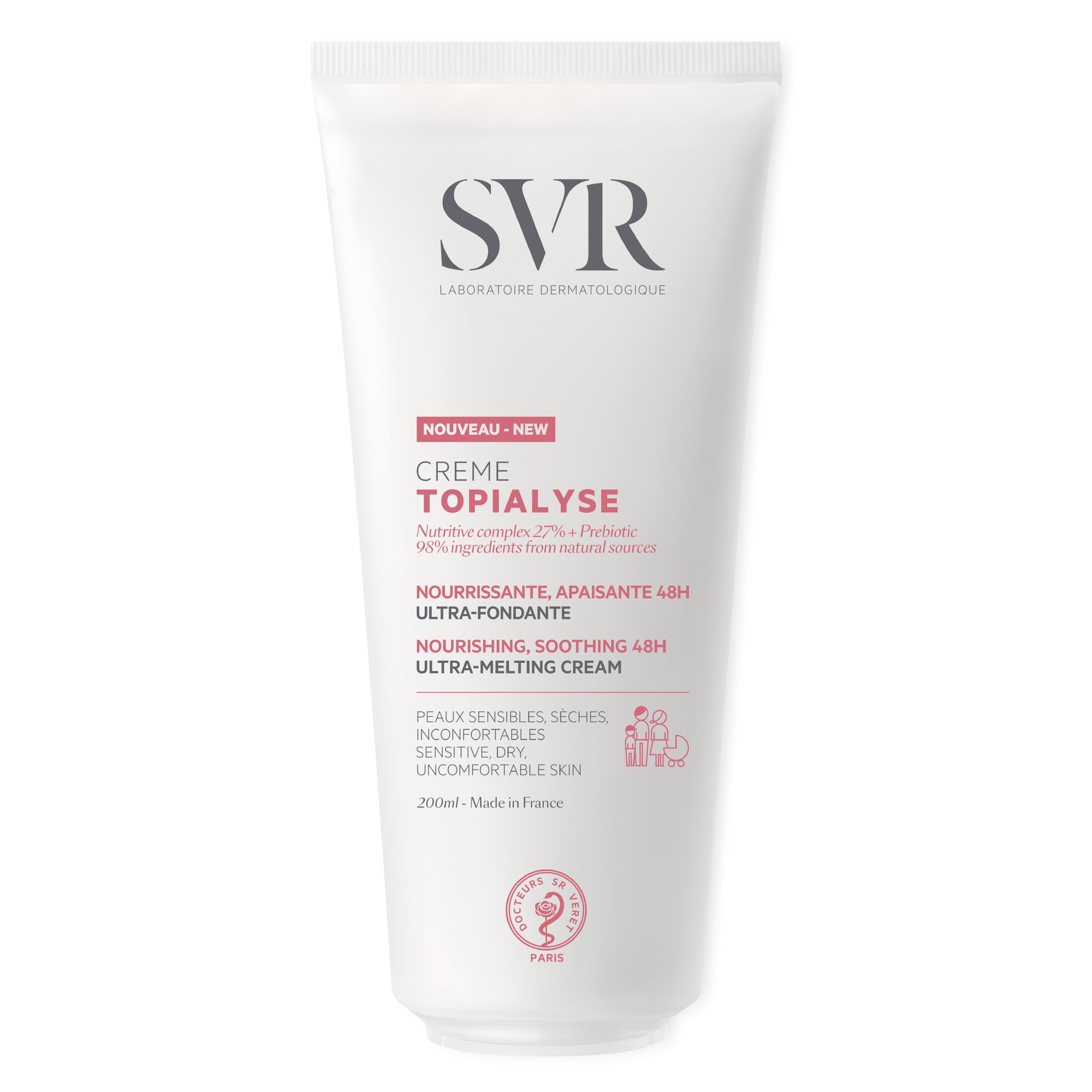 SVR Creme Topialyse Moisturizing Body Cream - Natural Skincare for Sensitive Skin, Family-Friendly