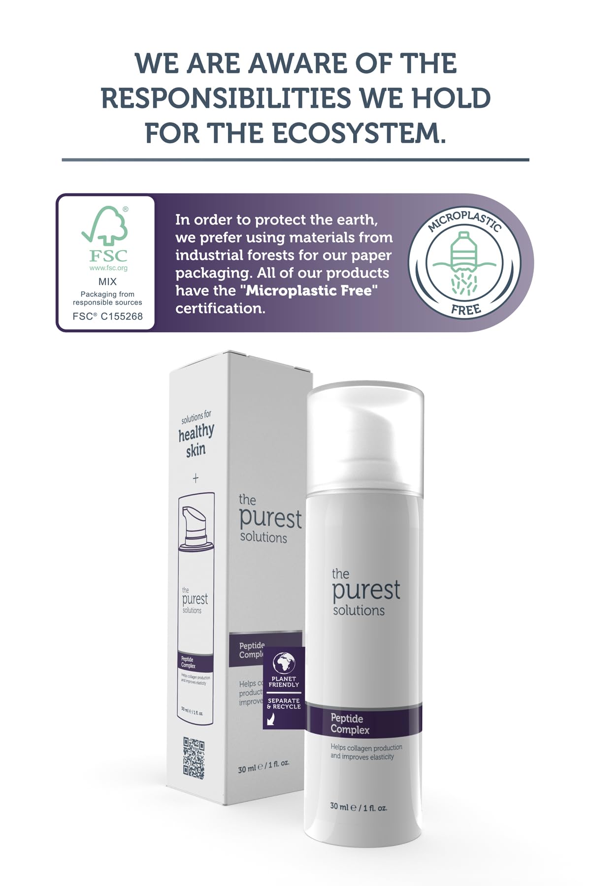 The Purest Solutions Peptide Complex Serum 30ml - Anti-Aging Skincare with Acetyl Hexapeptide-8 & Sodium Hyaluronate