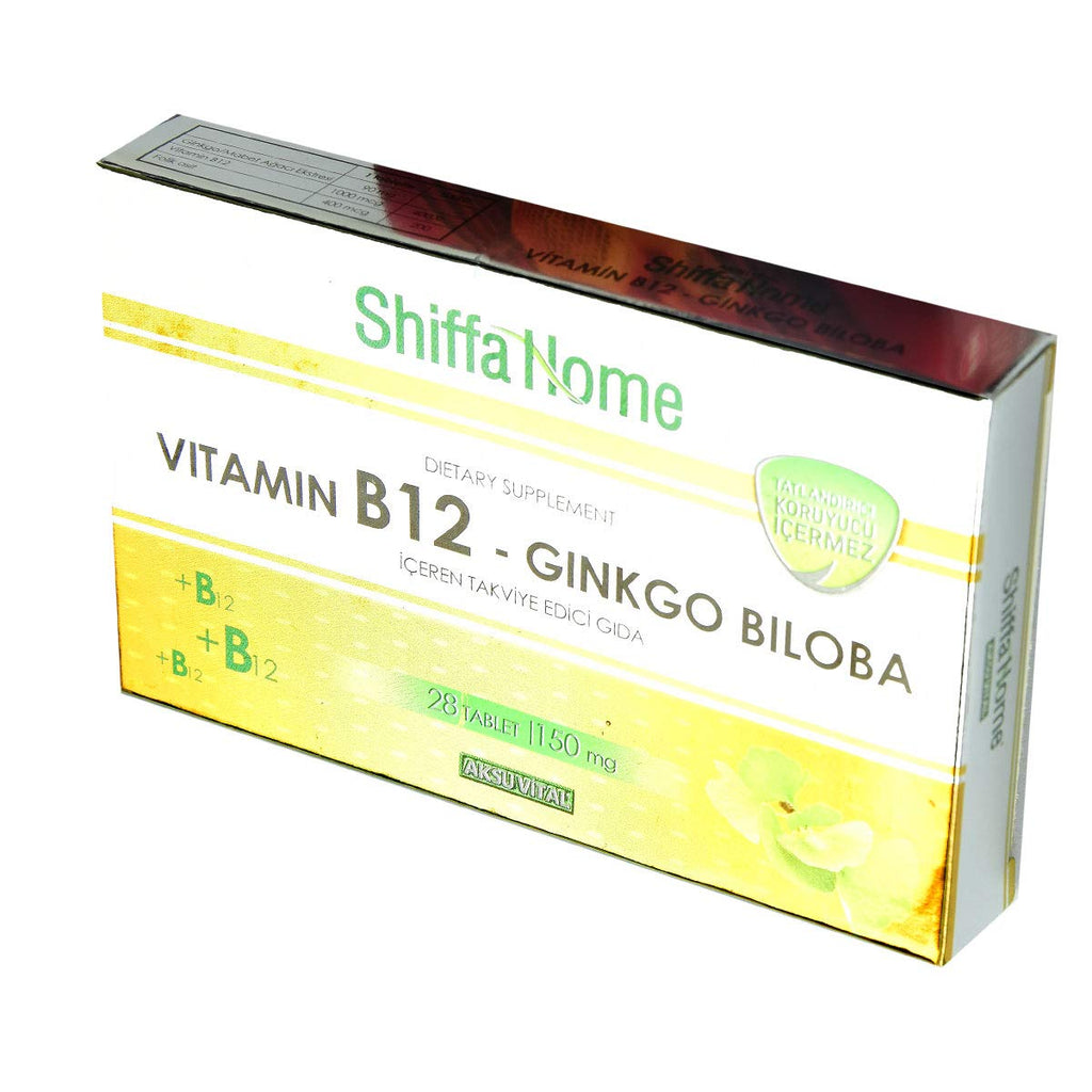 Shiffa Home Vitamin B12 & Ginkgo Biloba Supplement - 28 Tablets | Natural Ingredients