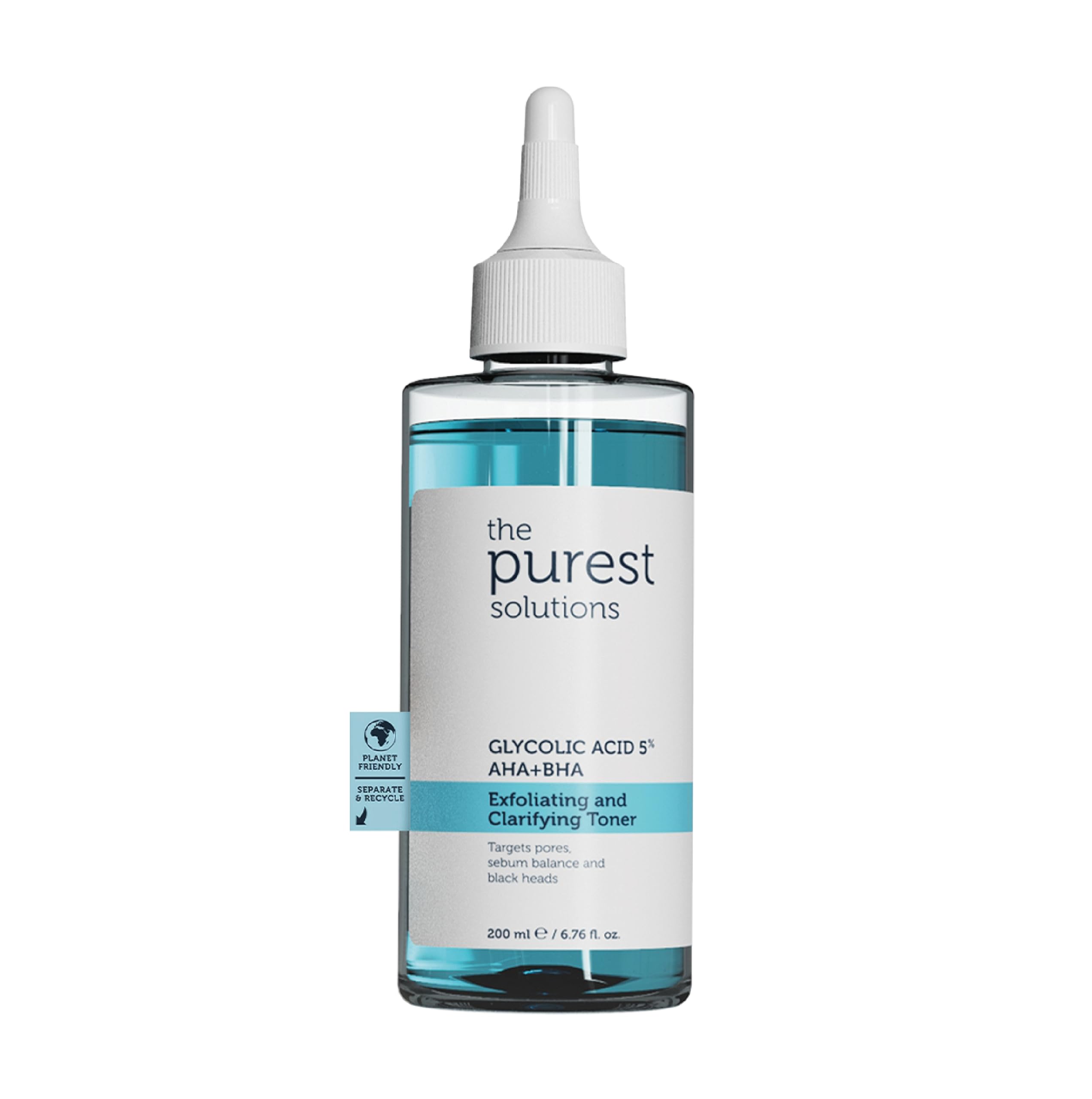The Purest Solutions Exfoliating and Clarifying Toner 200ml - Glycolic Acid 5%, AHA + BHA Formula for Smoother Skin