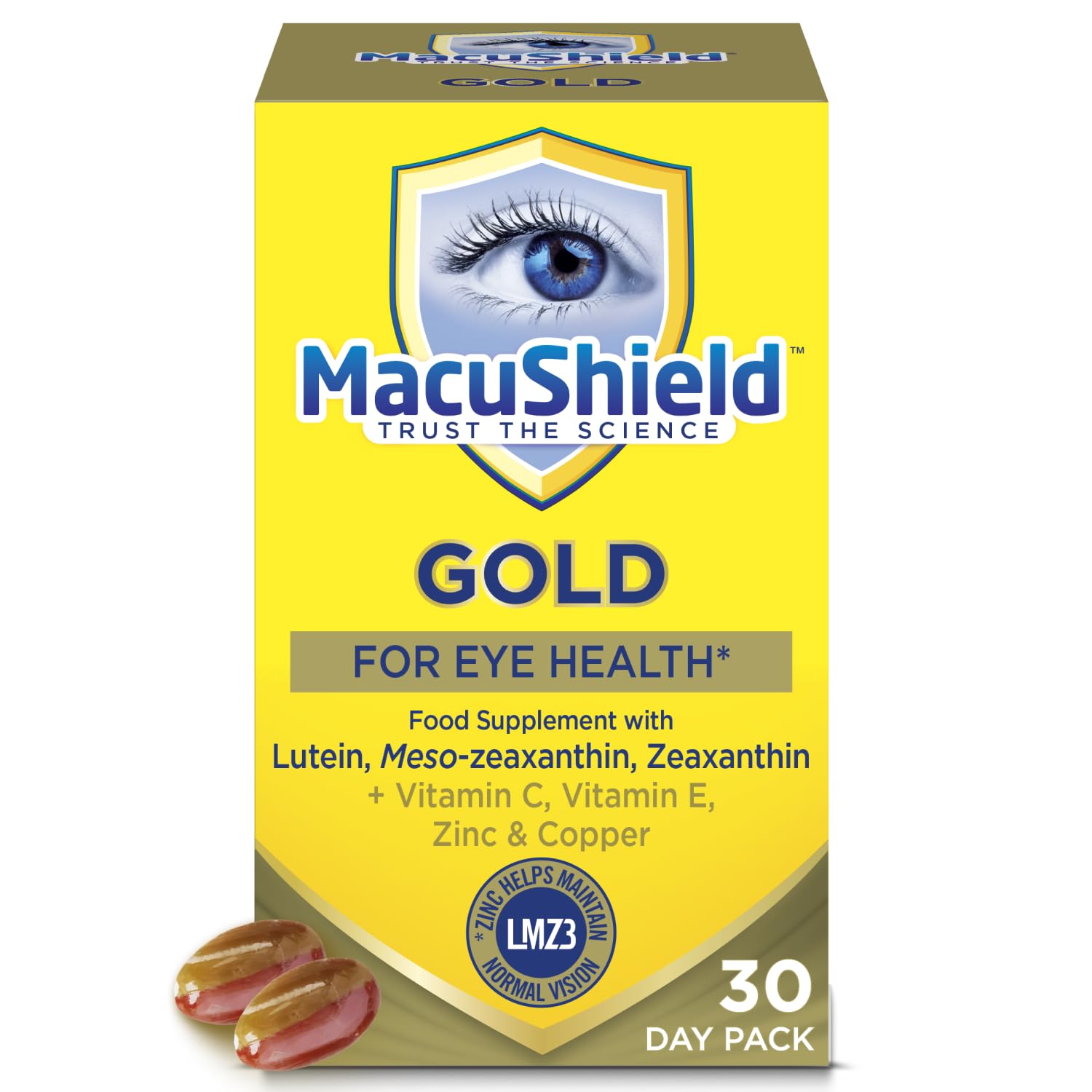 MacuShield Gold Eye Health Supplement - 90 Capsules with Lutein, Zeaxanthin & Antioxidants
