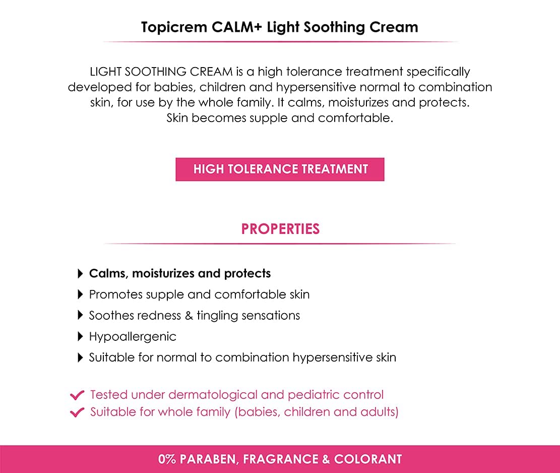 Topicrem Calm+ Ultra Moisturizing Soothing Light Cream for Sensitive Skin - 40ml