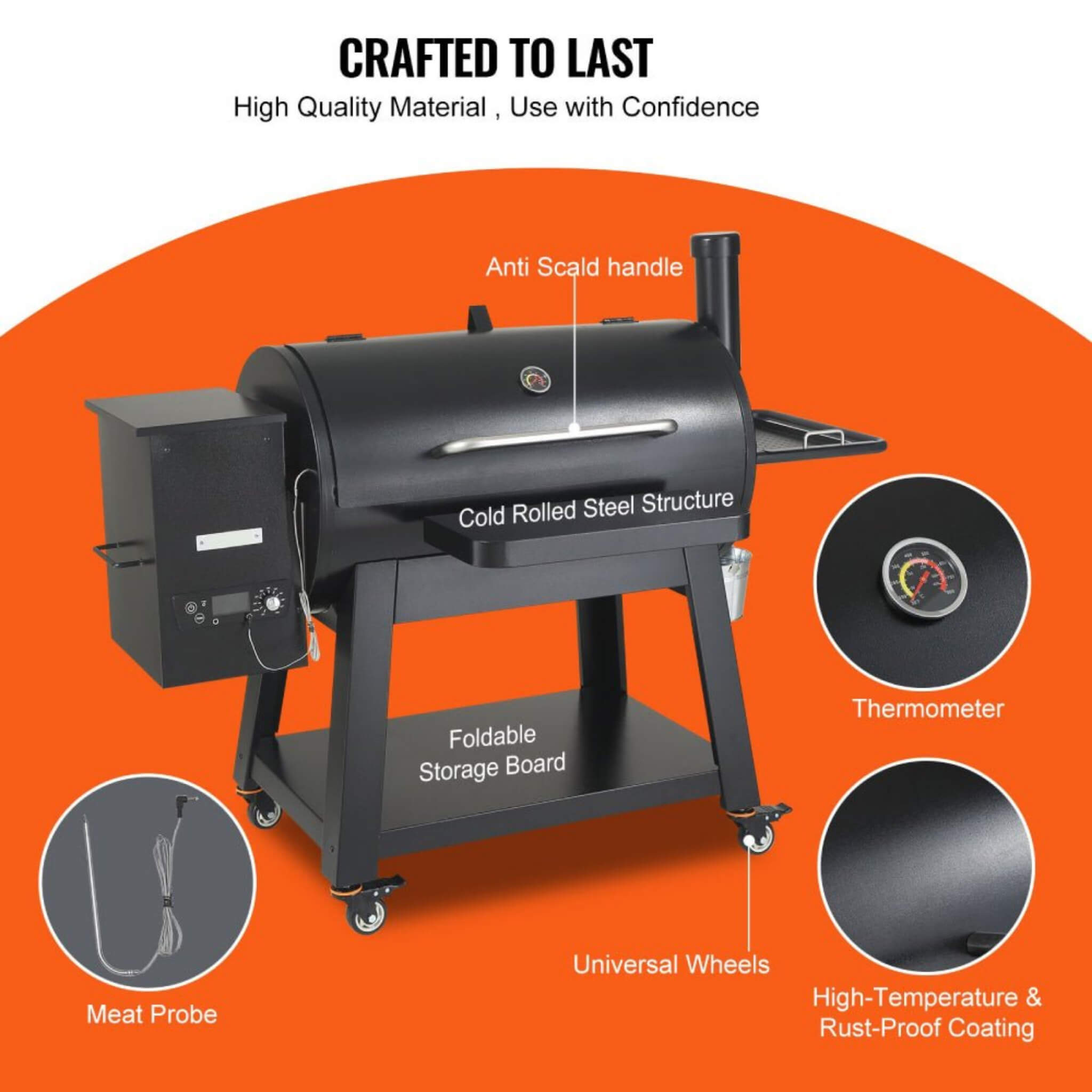 62-Inch Heavy-Duty Portable Wood Pellet BBQ Grill With Cart (SAK91308) – SAKSBY WHOLESALE, view 7