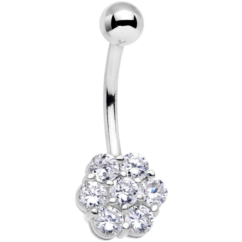BodyCandy Solid 14k White Gold Gem Flower Belly Ring-16G — lifestyle context