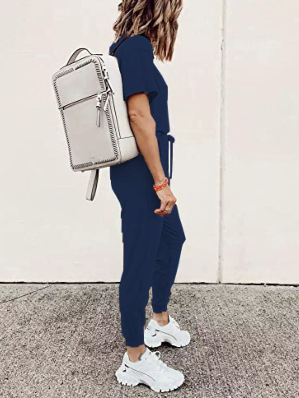 Full Size Round Neck Top and Drawstring Pants Set Plus Size