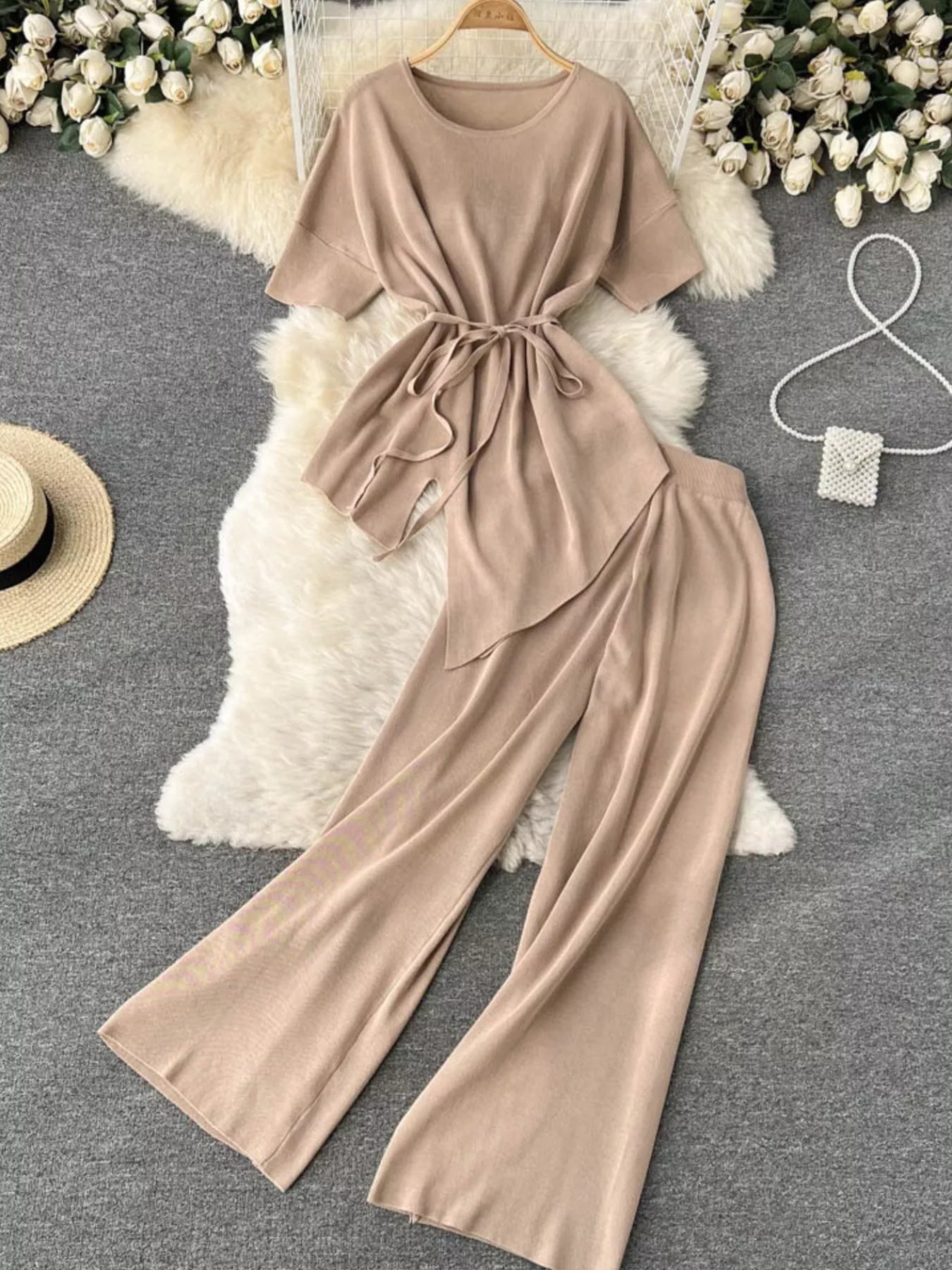 Short Sleeve Top and Wide Leg Pants Set