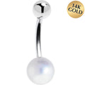 BodyCandy 16G Solid 14K White Gold Synthetic Pearl Belly Ring — main product shot