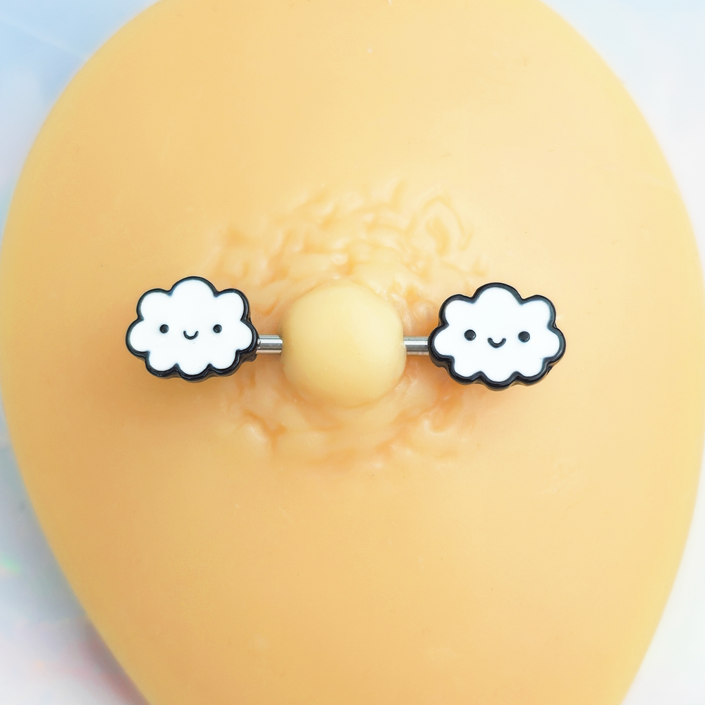 BodyCandy 14G 9/16 Fluffy Little Clouds Barbell Nipple Ring Set — detail close-up