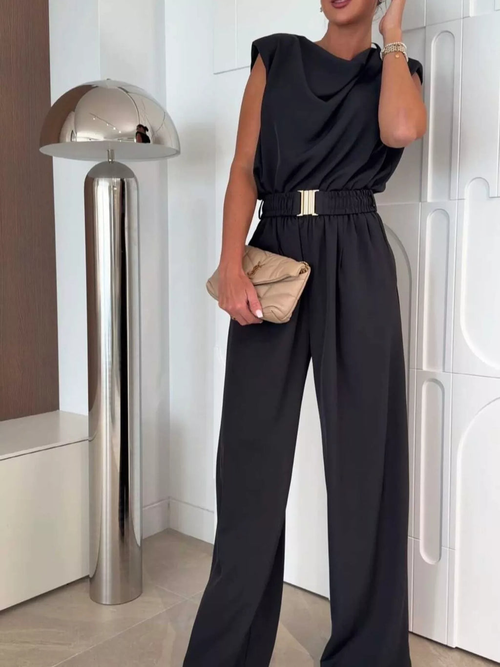 Cowl Neck Wide-Leg Jumpsuit