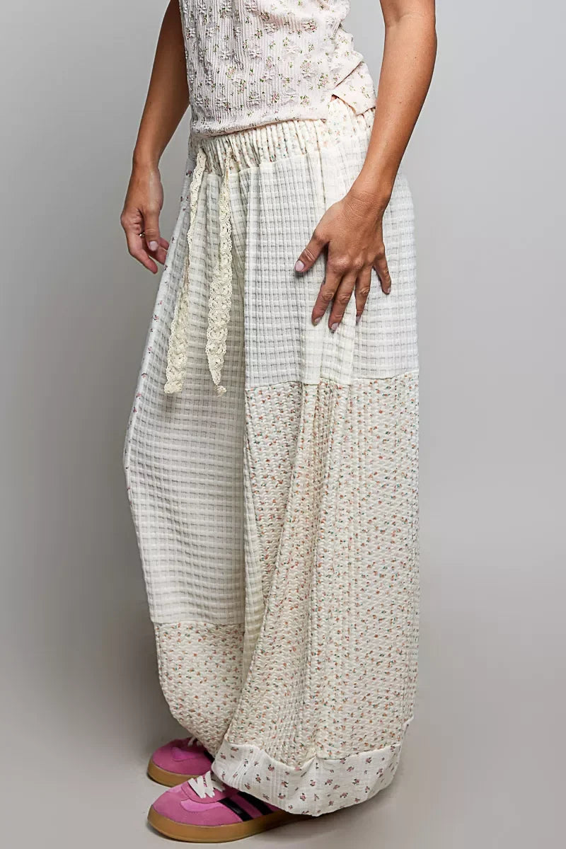 POL Patchwork Mixed Knit Wide Leg Pants
