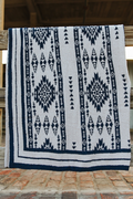 Whiskey Black & Co Lucky & Blessed Ivory & Blue Aztec Blanket — folded blanket product shot