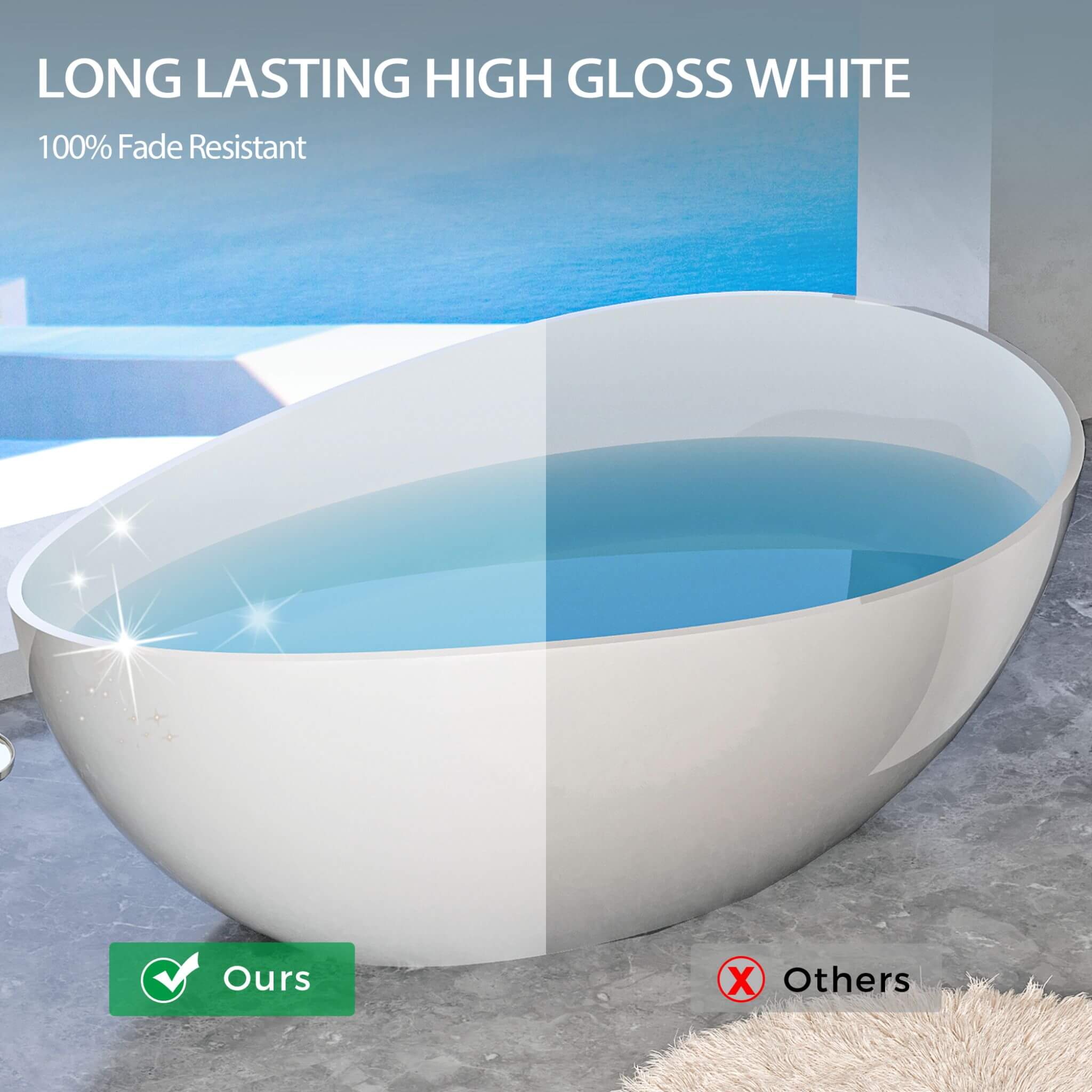 Nuvia 63-Inch Freestanding Glossy White Stone Resin Bathtub With Overflow And Drain (SAK42613) – SAKSBY WHOLESALE, view 6