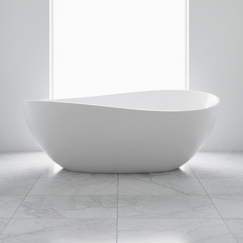 Nuvia 63-Inch Freestanding Glossy White Stone Resin Bathtub With Overflow And Drain (SAK42613) – SAKSBY WHOLESALE