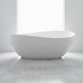 Nuvia 63-Inch Freestanding Glossy White Stone Resin Bathtub With Overflow And Drain (SAK42613) – SAKSBY WHOLESALE
