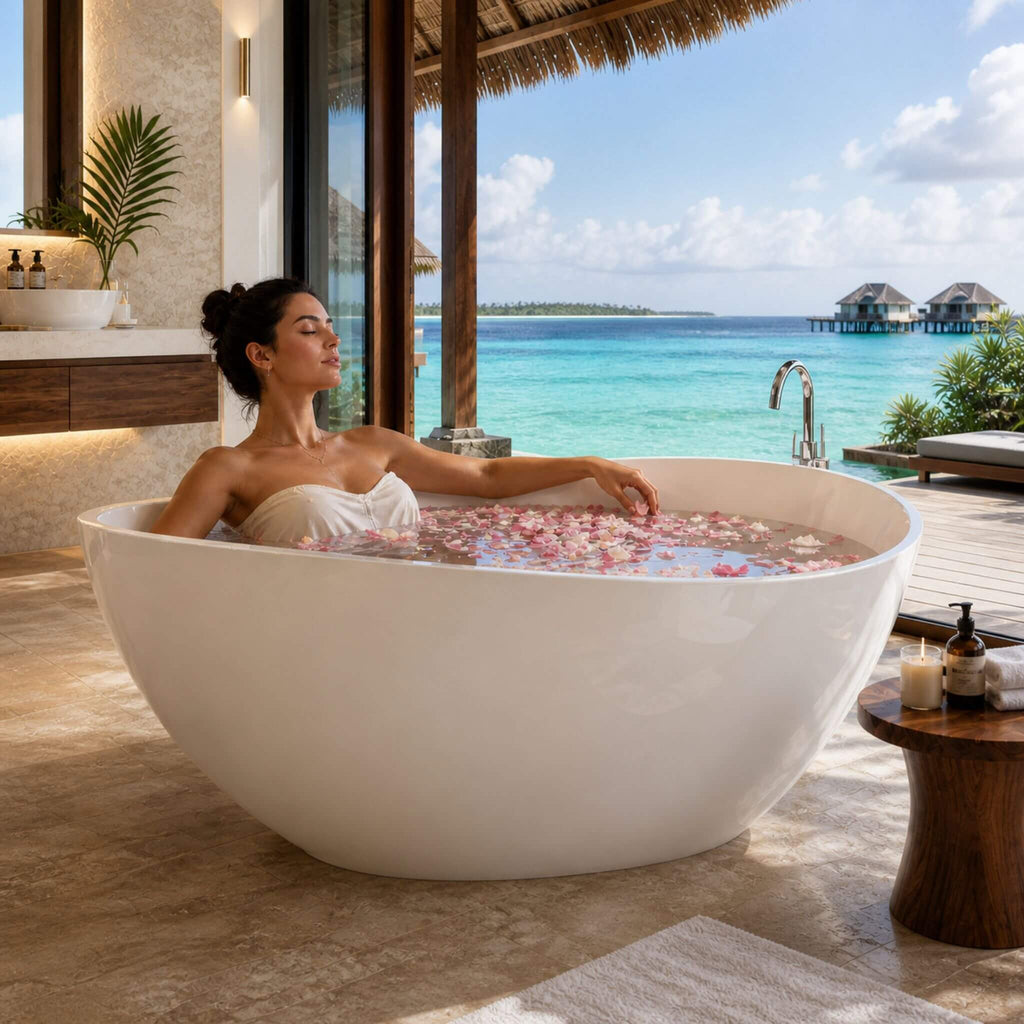Nuvia 63-Inch Freestanding Glossy White Stone Resin Bathtub With Overflow And Drain (SAK42613) – SAKSBY WHOLESALE, view 3