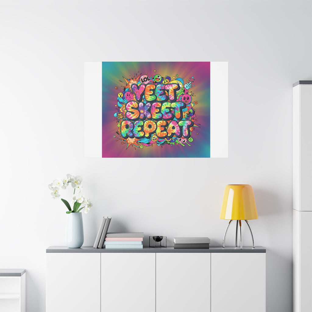 Yeet Skeet Repeat Canvas | Slogan & Glitch Graphic, Meme Phrase Wall Art
