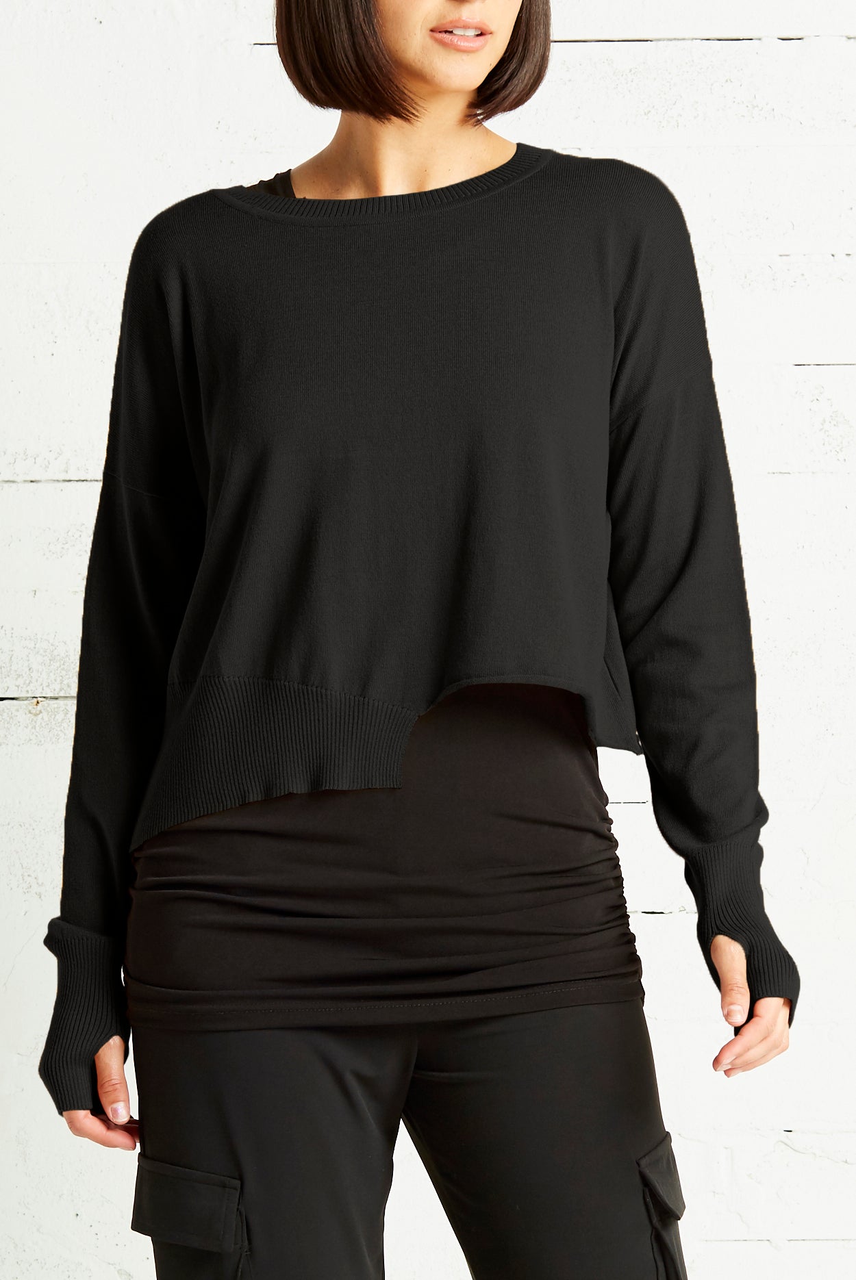 Pima Cotton Mini Knit Crewneck Sweater - Black