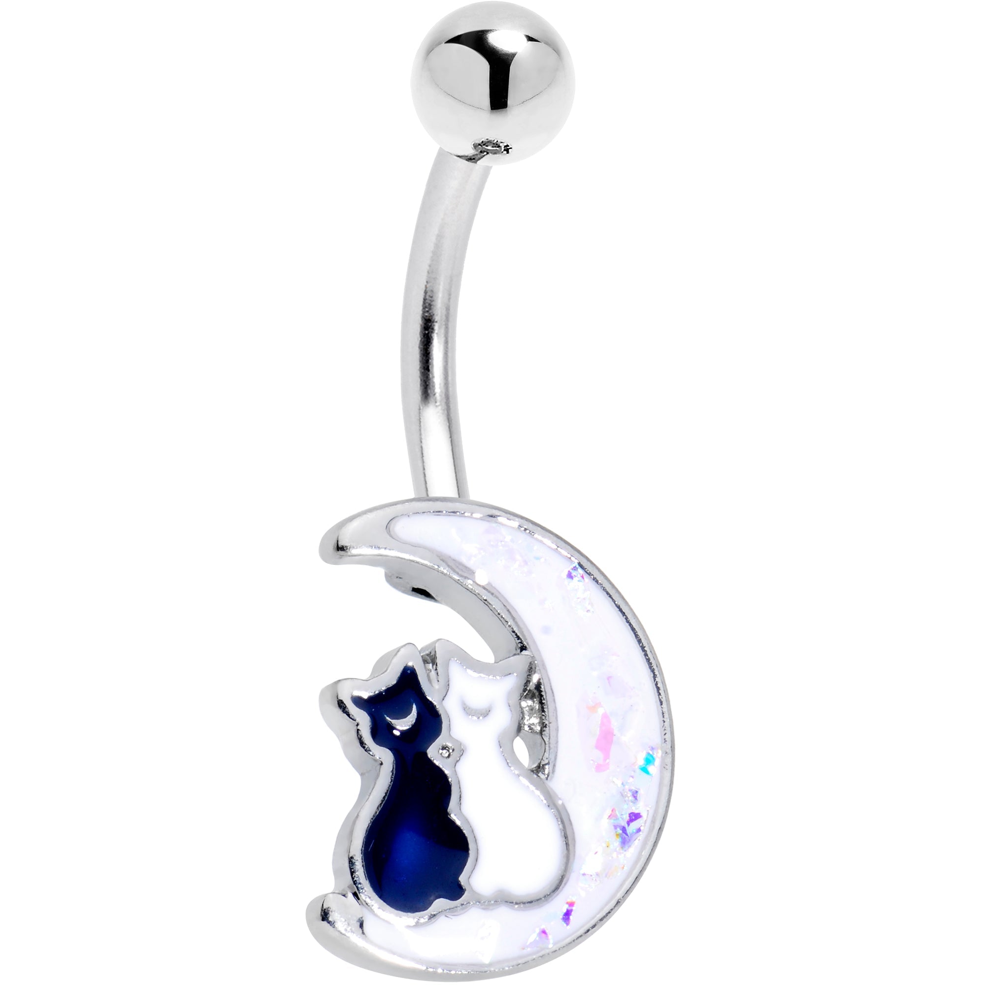 BodyCandy Cuddling Kitties White Moon Belly Ring — main product shot