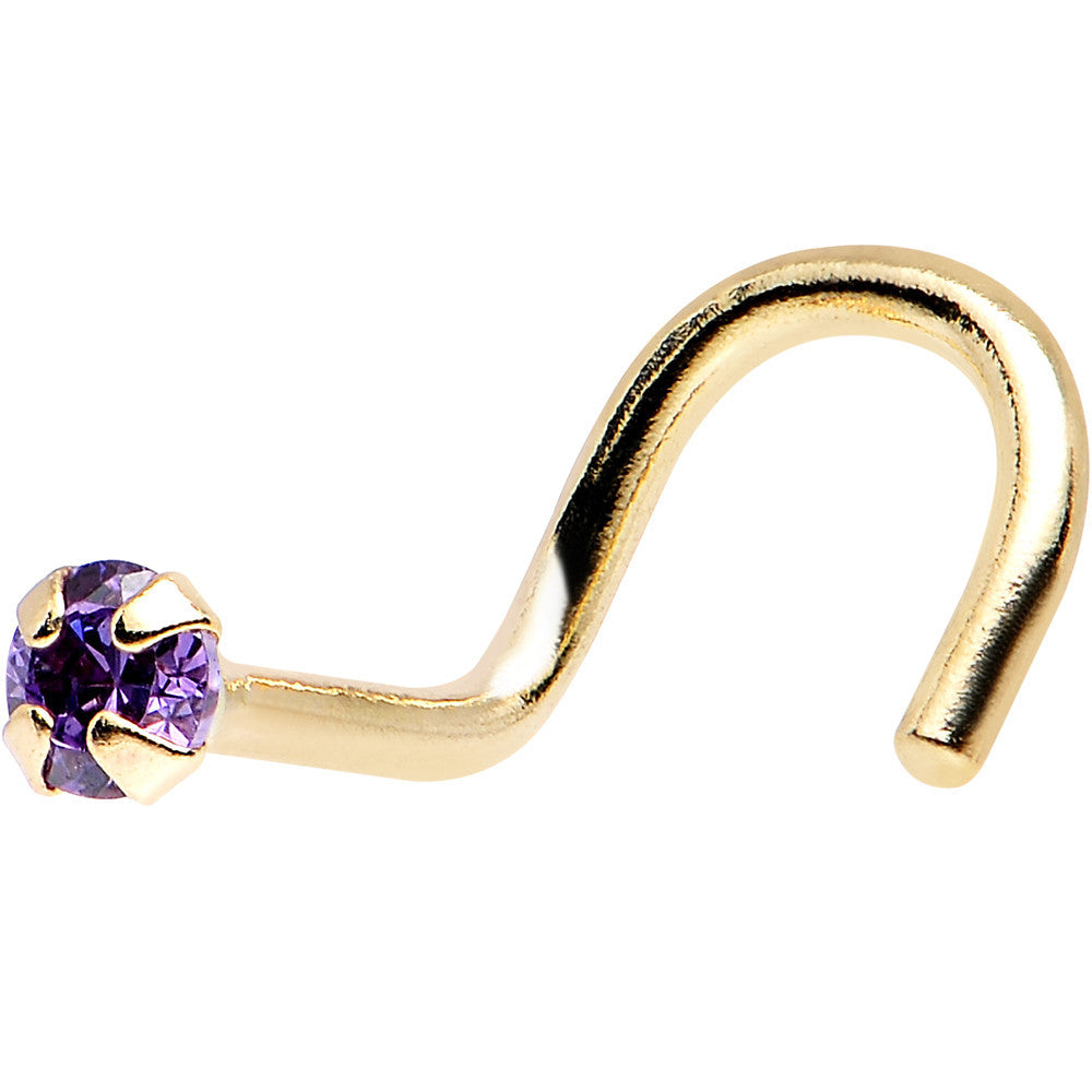 BodyCandy Solid 14k Yellow Gold 2mm Amethyst Cubic Zirconia Solitaire Nose Ring — main product shot