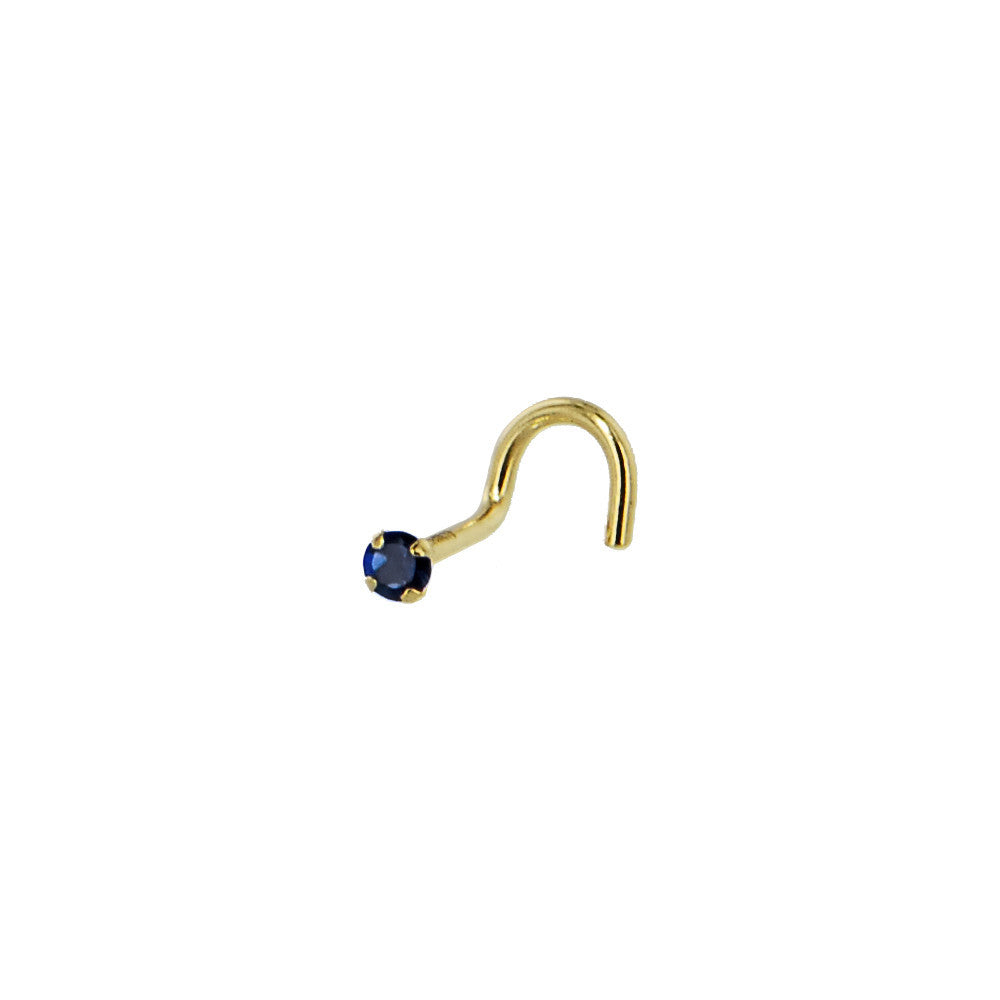 BodyCandy Solid 14K Yellow Gold 2mm Blue Cubic Zirconia SOLITAIRE Nose Ring — detail close-up