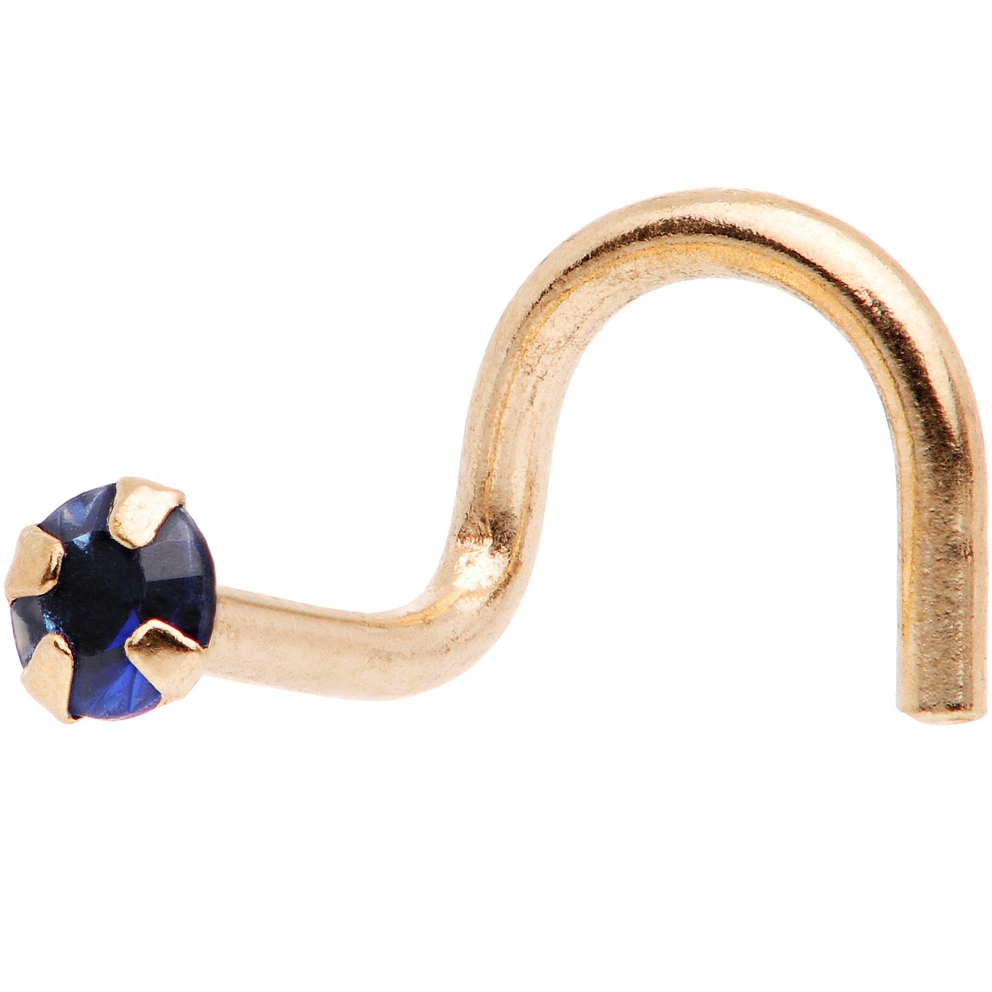 BodyCandy Solid 14K Yellow Gold 2mm Blue Cubic Zirconia SOLITAIRE Nose Ring — main product shot