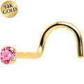 BodyCandy Solid 14K Yellow Gold 2mm Pink Cubic Zirconia Solitiare Nose Ring — main product shot