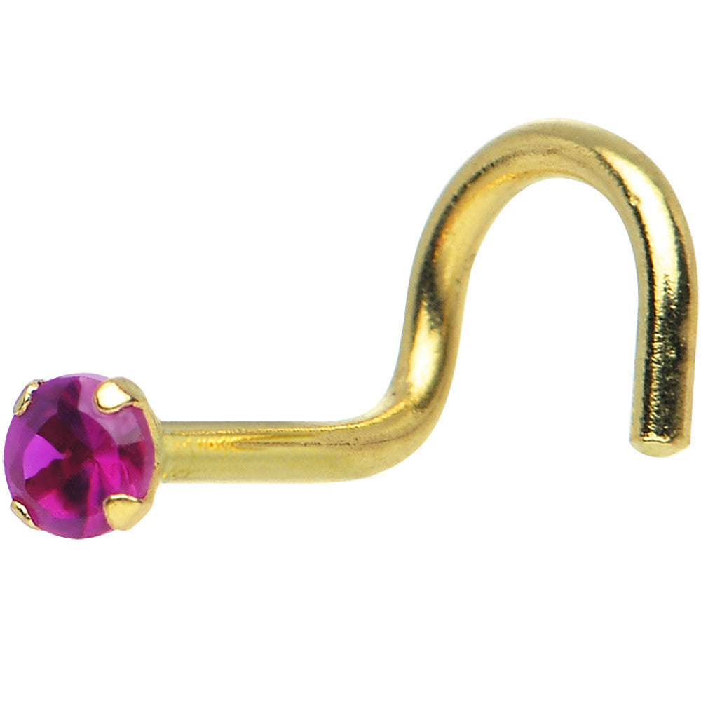 BodyCandy Solid 14K Yellow Gold 2mm Red Cubic Zirconia Solitaire Nose Ring — main product shot