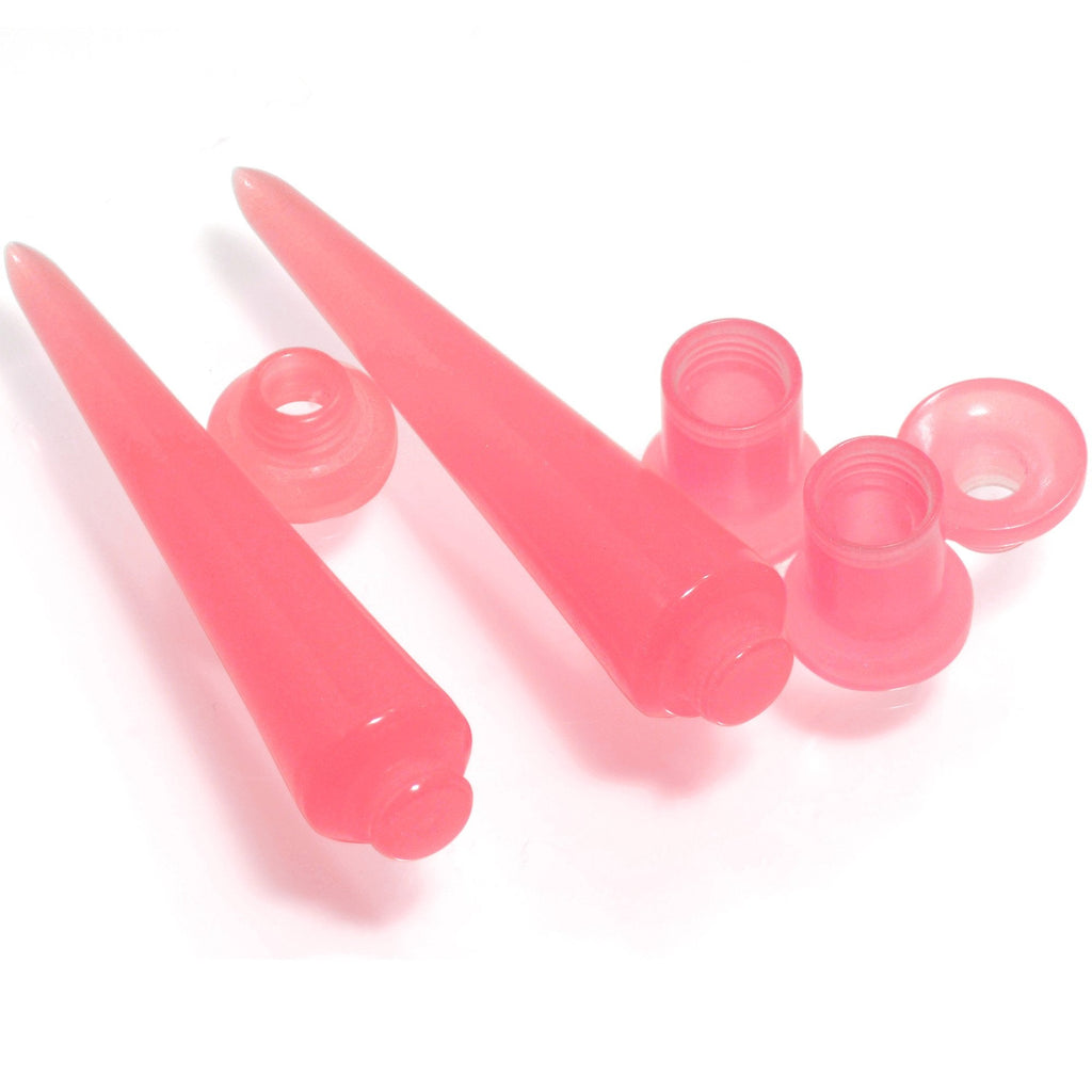 BodyCandy 2 in 1 Pink Glow in Dark Interchangeable Screw Fit Plug and Taper Set — side view