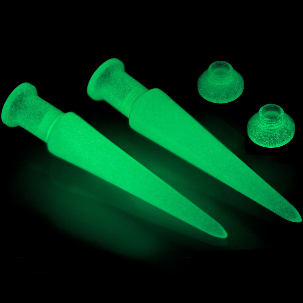 BodyCandy 2 in 1 Blue Glow in Dark Interchangeable Screw Fit Plug and Taper Set — detail close-up