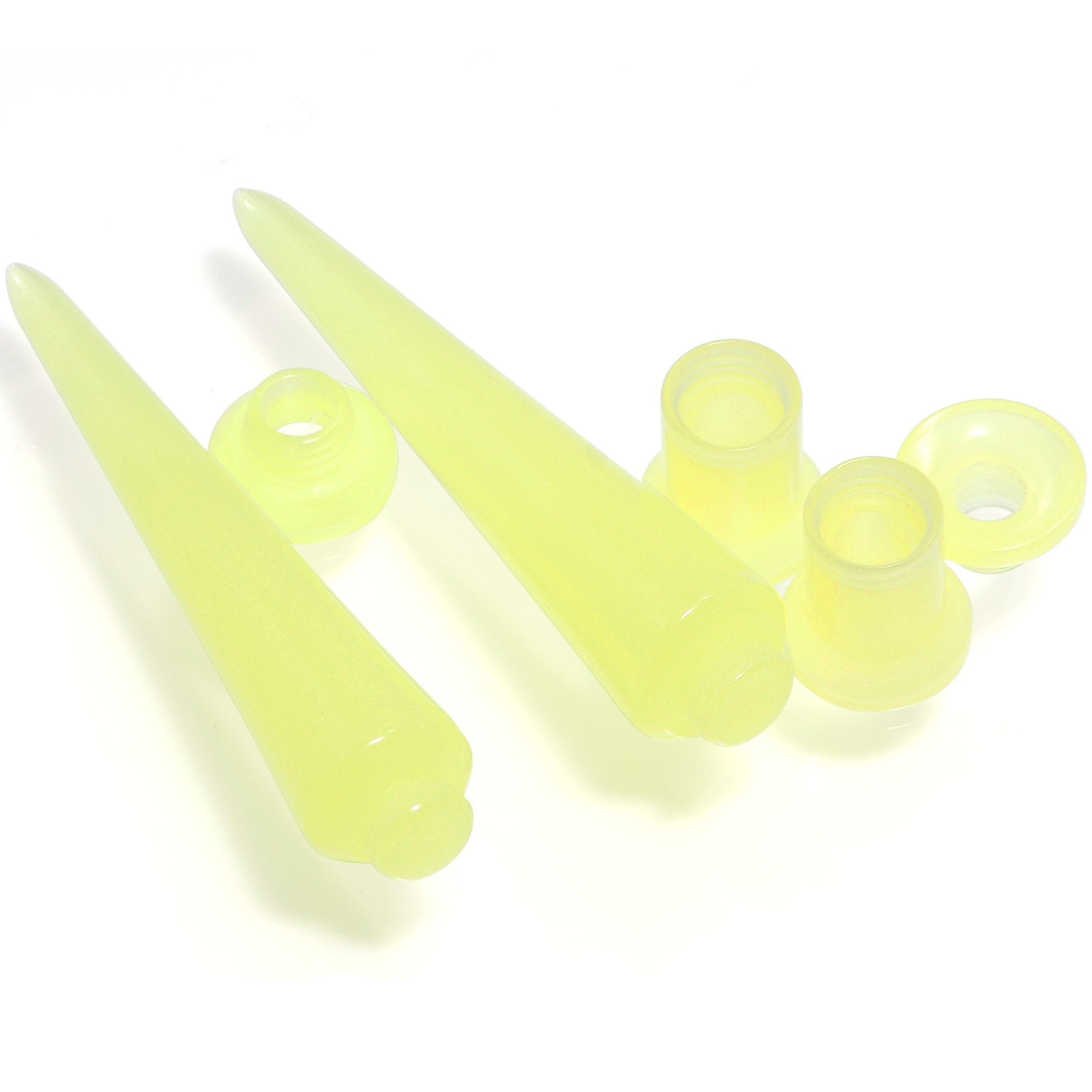 BodyCandy 2 in 1 Yellow Glow in Dark Interchangeable Screw Fit Plug and Taper Set — side view