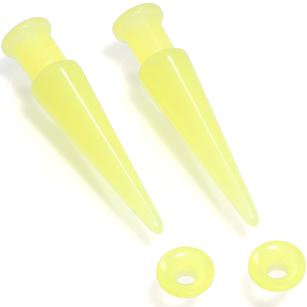 BodyCandy 2 in 1 Yellow Glow in Dark Interchangeable Screw Fit Plug and Taper Set — back view