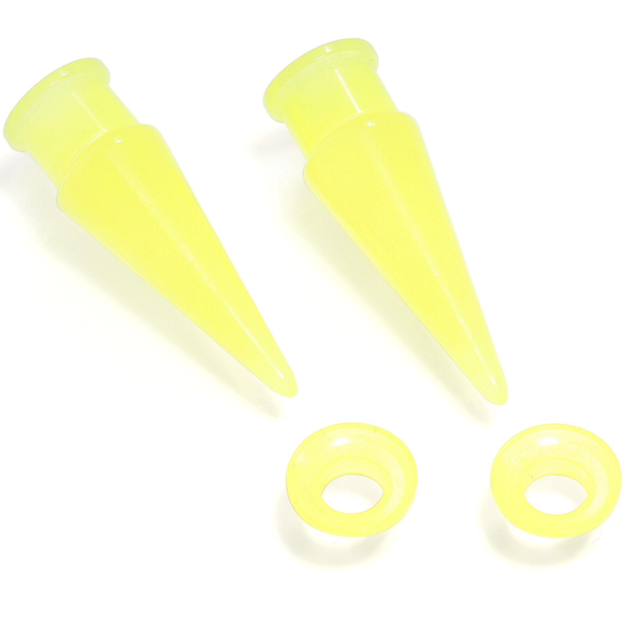 BodyCandy 2 in 1 Yellow Glow in Dark Interchangeable Screw Fit Plug and Taper Set — in-use photo