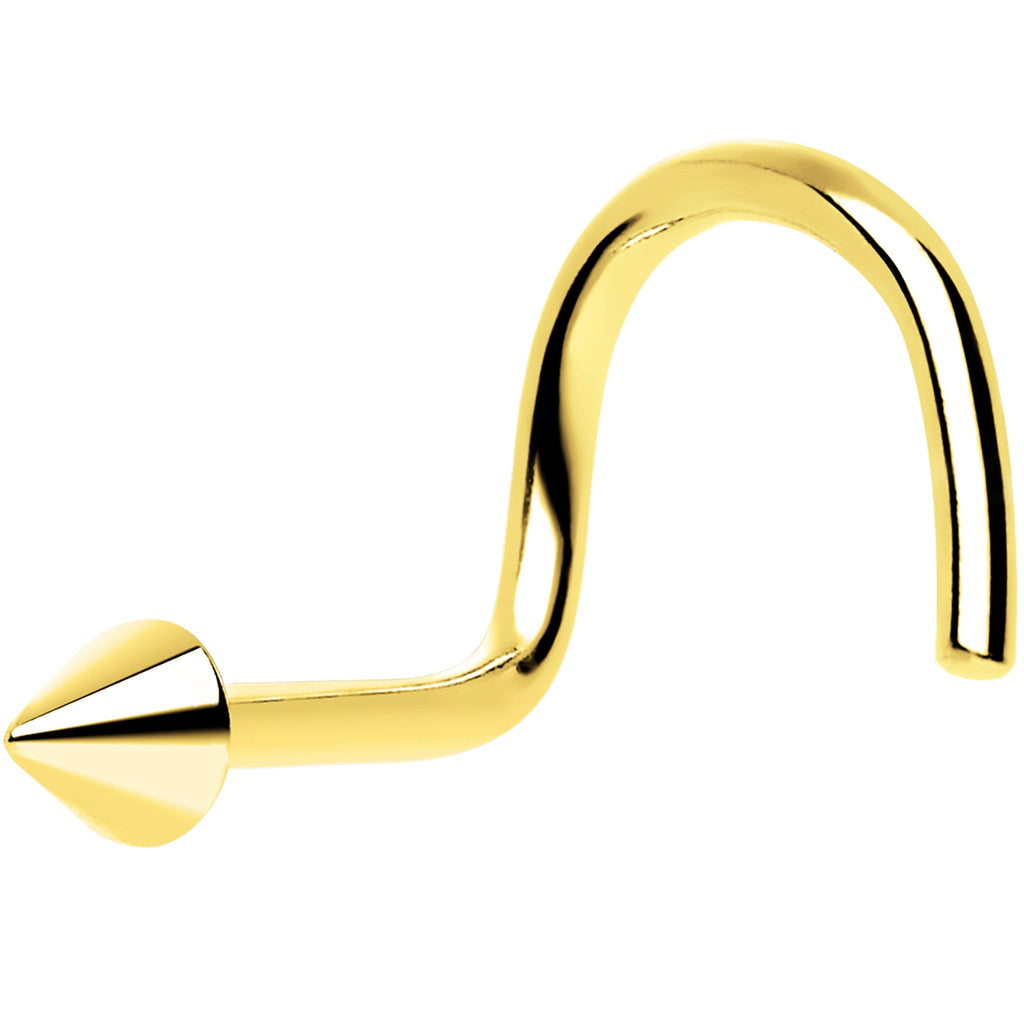 BodyCandy Solid 14K Yellow Gold CONE Nose Ring — detail close-up