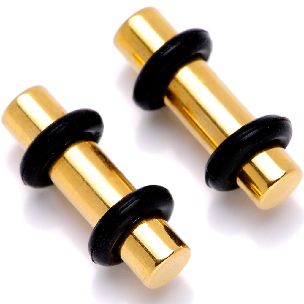 BodyCandy Gold Tone Anodized Titanium Micro Straight Plug Set 14G to 8G — back view
